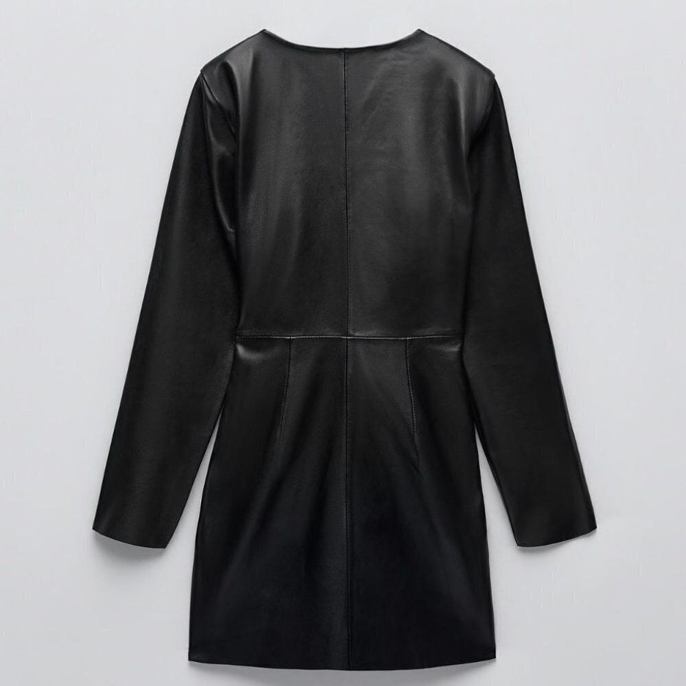 NEW Zara Real Leather Black Shoulder-Pad Dress Size XS ( like seen on Julia Fox)